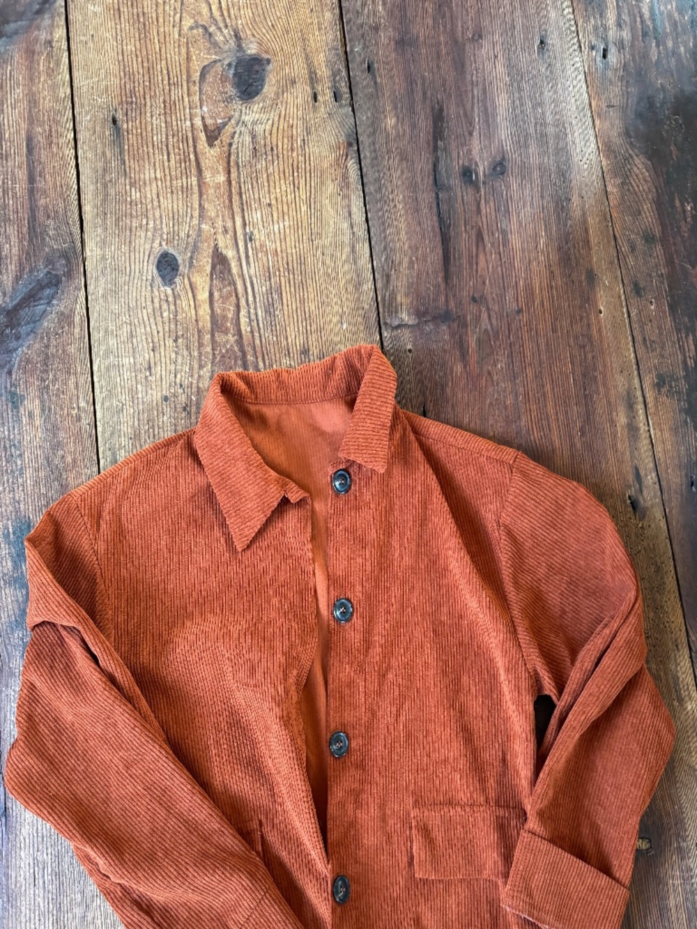 Orange Ribbed Shacked Button Down